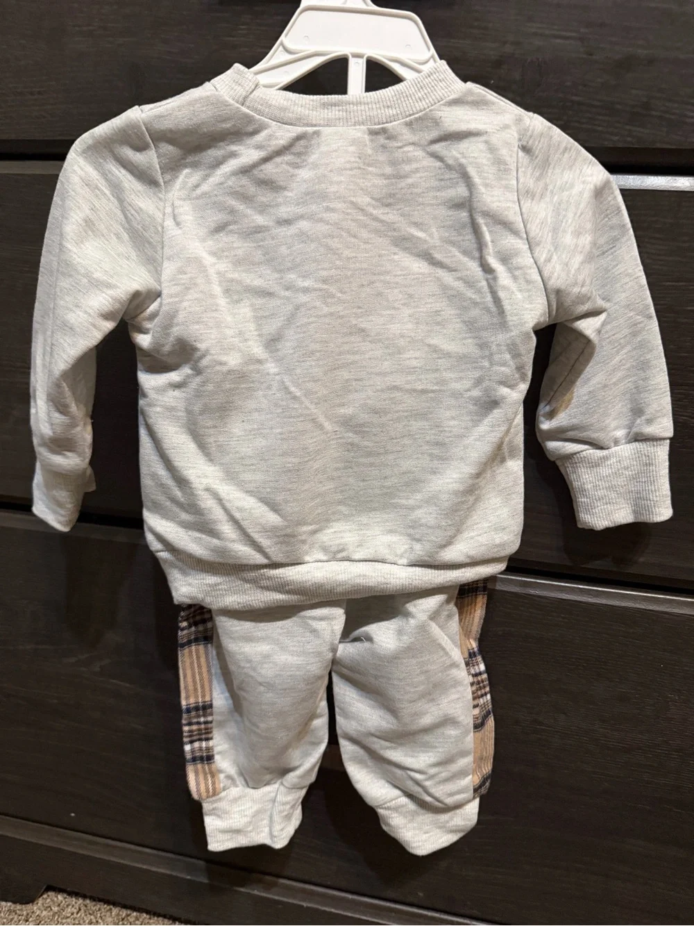 Baby Neutral Bear Appliqué Two-Piece Set - Cream & Plaid